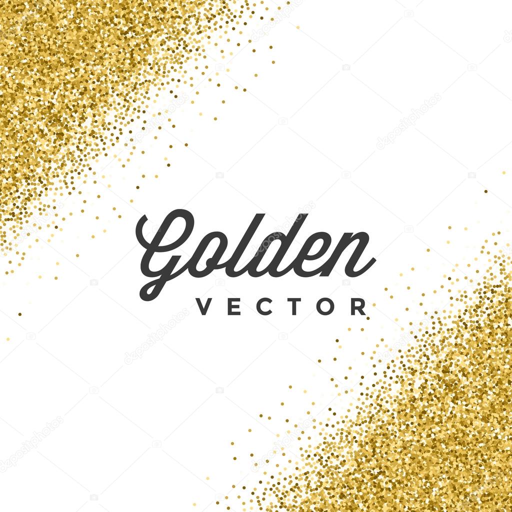 Gold Glitter Sparkles Bright Confetti white vector background. Good for Greeting Gold Cards, Luxury Invitation, Advertising, Voucher, Certificate, Banners, Quote Mark Text. Golden Texture, Shiny Gold