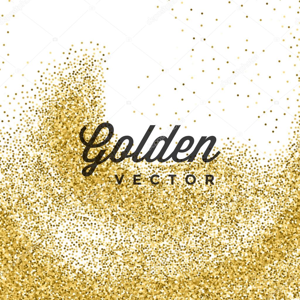 Gold Glitter Sparkles Bright Confetti white vector background. Good for Greeting Gold Cards, Luxury Invitation, Advertising, Voucher, Certificate, Banners, Quote Mark Text. Golden Texture, Shiny Gold