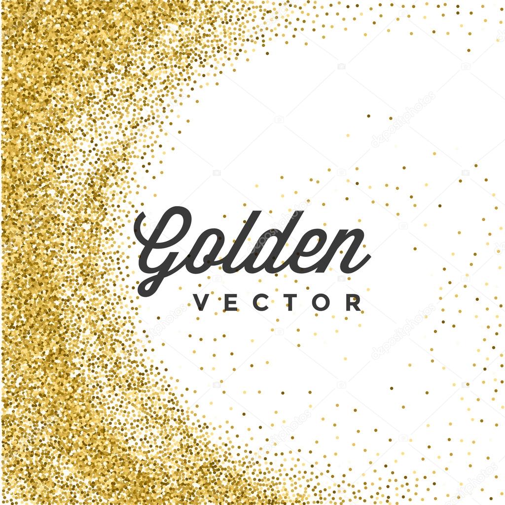 Gold Glitter Sparkles Bright Confetti white vector background. Good for Greeting Gold Cards, Luxury Invitation, Advertising, Voucher, Certificate, Banners, Quote Mark Text. Golden Texture, Shiny Gold