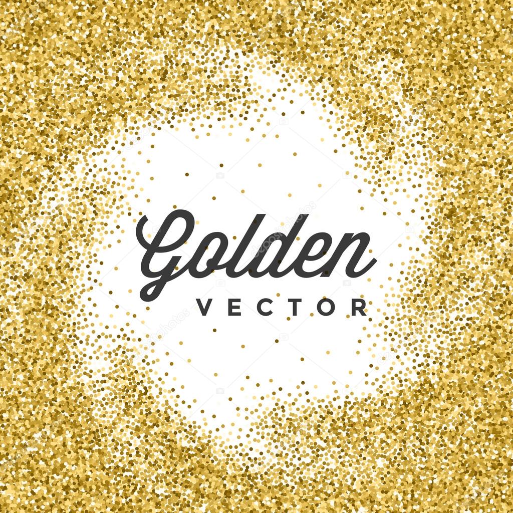 Gold Glitter Sparkles Bright Confetti white vector background. Good for Greeting Gold Cards, Luxury Invitation, Advertising, Voucher, Certificate, Banners, Quote Mark Text. Golden Texture, Shiny Gold