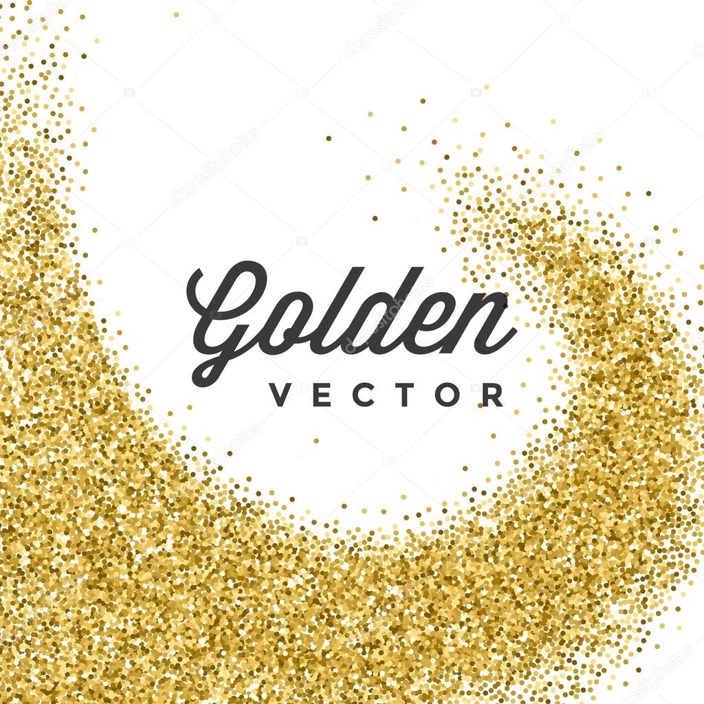 Gold Glitter Sparkles Bright Confetti white vector background. Good for Greeting Gold Cards, Luxury Invitation, Advertising, Voucher, Certificate, Banners, Quote Mark Text. Golden Texture, Shiny Gold