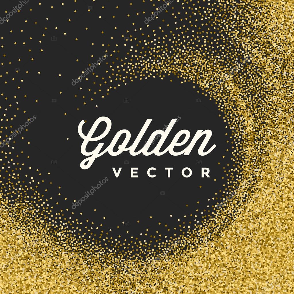 Gold Glitter Sparkles Bright Confetti Black Vector Background. Good for Greeting Gold Cards, Luxury Invitation, Advertising, Voucher, Certificate, Banners, Quote Mark Text. Golden Texture, Shiny Gold