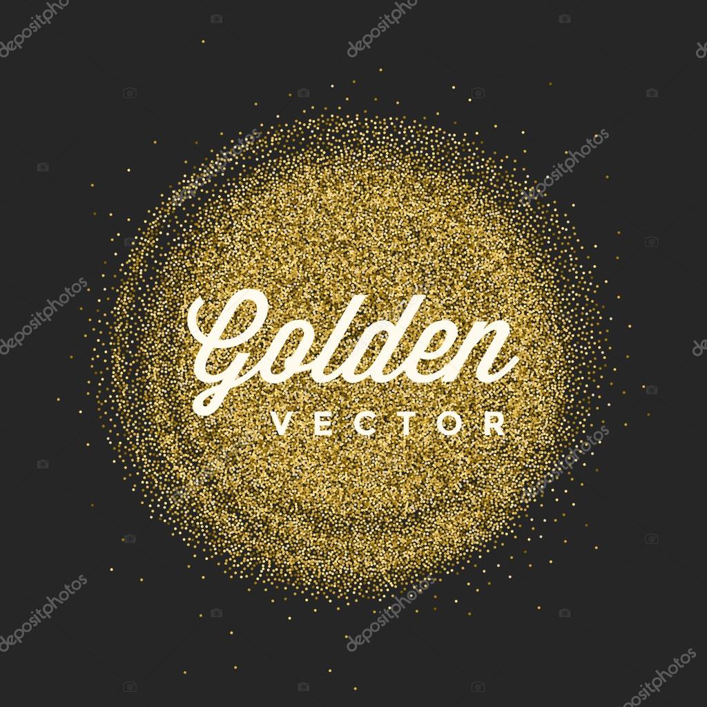 Gold Glitter Sparkles Bright Confetti Black Vector Background. Good for Greeting Gold Cards, Luxury Invitation, Advertising, Voucher, Certificate, Banners, Quote Mark Text. Golden Texture, Shiny Gold