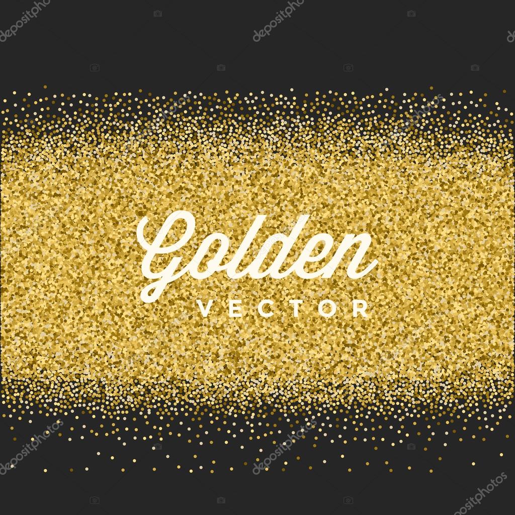 Gold Glitter Sparkles Bright Confetti Black Vector Background. Good for Greeting Gold Cards, Luxury Invitation, Advertising, Voucher, Certificate, Banners, Quote Mark Text. Golden Texture, Shiny Gold