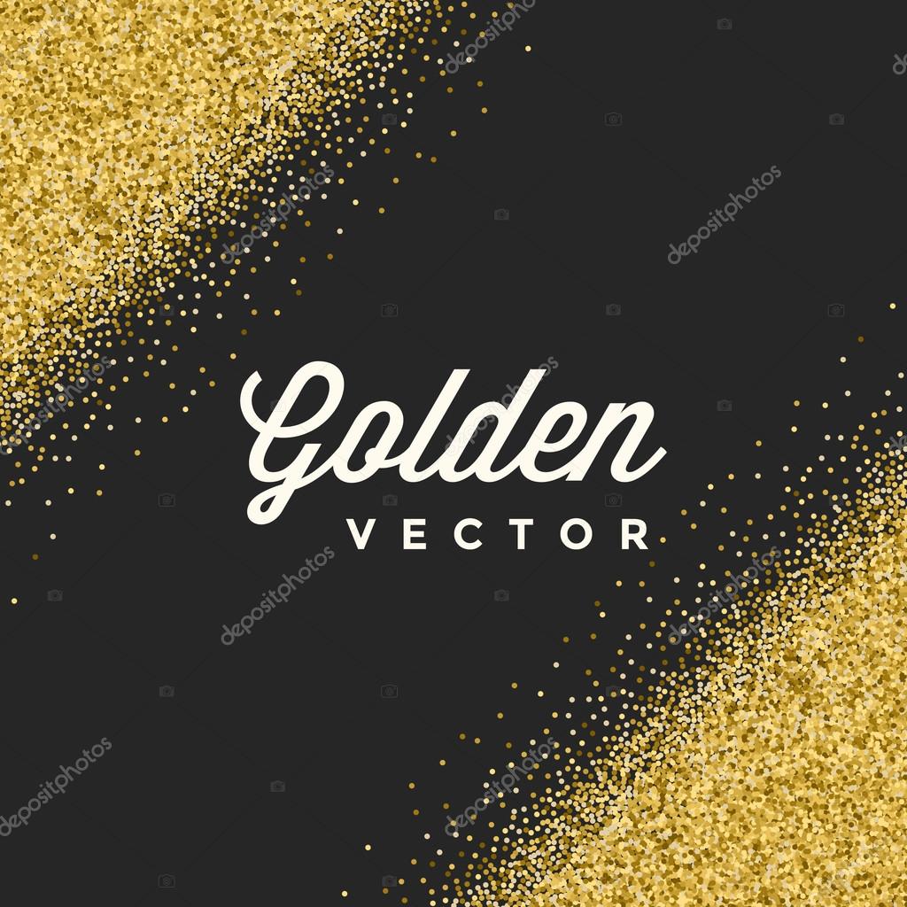 Gold Glitter Sparkles Bright Confetti Black Vector Background. Good for Greeting Gold Cards, Luxury Invitation, Advertising, Voucher, Certificate, Banners, Quote Mark Text. Golden Texture, Shiny Gold