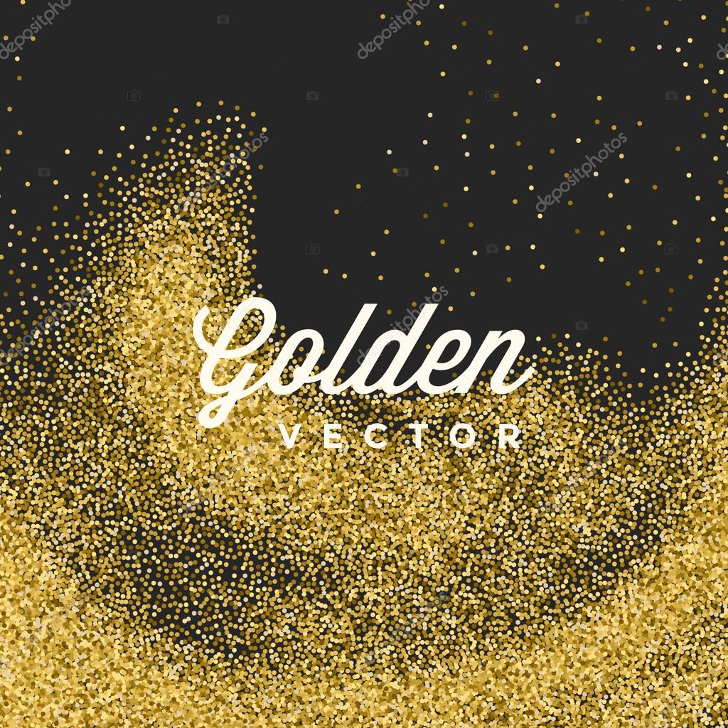 Gold Glitter Sparkles Bright Confetti Black Vector Background. Good for Greeting Gold Cards, Luxury Invitation, Advertising, Voucher, Certificate, Banners, Quote Mark Text. Golden Texture, Shiny Gold