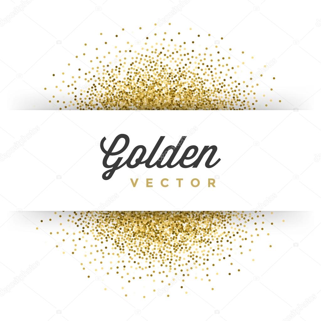 Gold Glitter Sparkles Bright Confetti White Paper Label Frame Vector Background