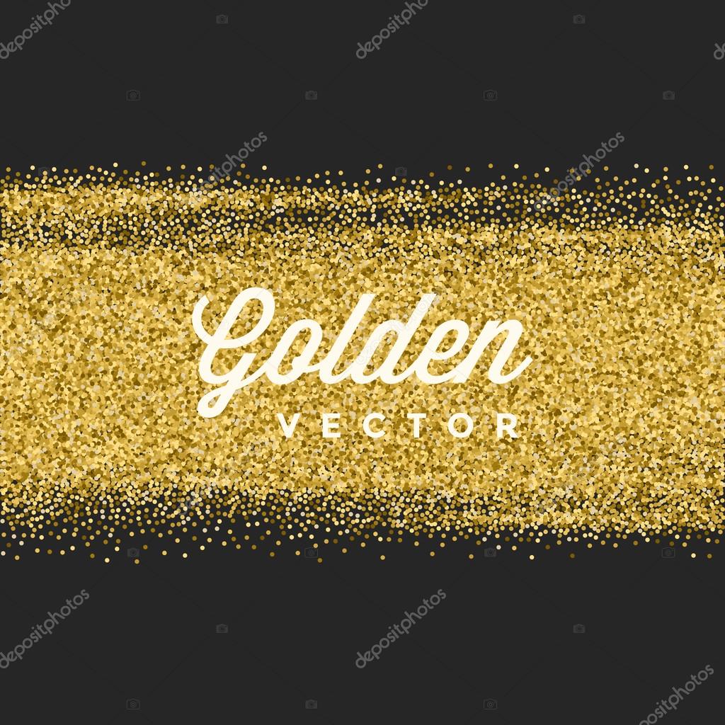 Gold Glitter Sparkles Bright Confetti Black Vector Background. Good for Greeting Gold Cards, Luxury Invitation, Advertising, Voucher, Certificate, Banners, Quote Mark Text. Golden Texture, Shiny Gold
