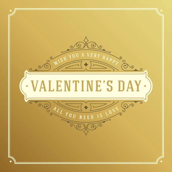 Tarjeta de felicitación del día de San Valentín o ilustración del vector del cartel. Diseño tipográfico retro y forma de corazón sobre fondo de estilo dorado — Vector de stock