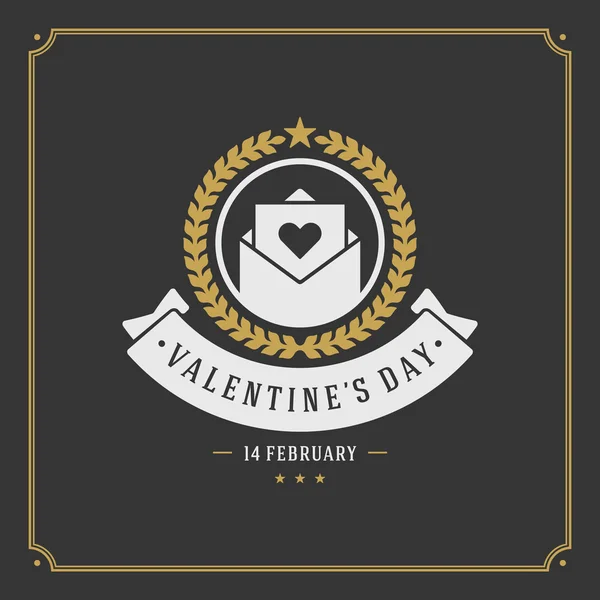 Tarjeta de felicitación del Día de San Valentín o Poster y la ilustración del vector del corazón. Diseño tipográfico retro estilo dorado sobre fondo negro — Vector de stock