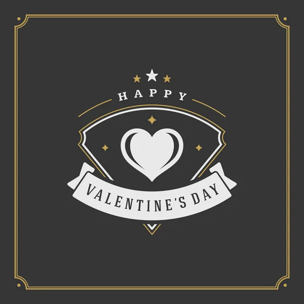 Tarjeta de felicitación del Día de San Valentín o Poster y la ilustración del vector del corazón. Diseño tipográfico retro estilo dorado sobre fondo negro — Archivo Imágenes Vectoriales
