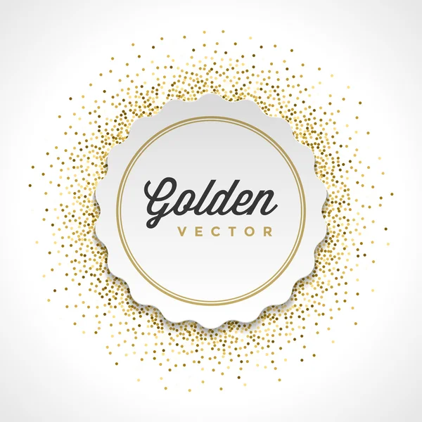 Gold Glitter Sparkles Bright Confetti Papel Branco Quadro de etiquetas Fundo do vetor — Vetor de Stock