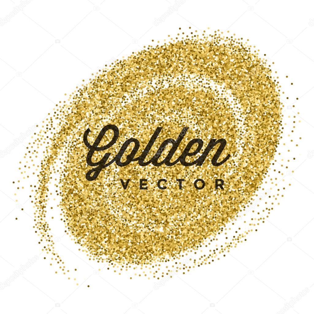 Gold Glitter Sparkles Bright Confetti white vector background. Good for Greeting Gold Cards, Luxury Invitation, Advertising, Voucher, Certificate, Banners, Quote Mark Text. Golden Texture, Shiny Gold
