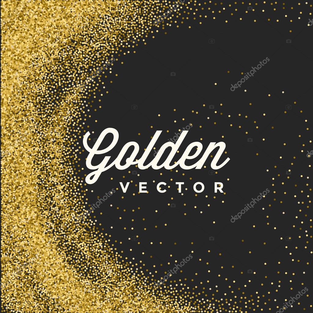 Gold Glitter Sparkles Bright Confetti Black Vector Background. Good for Greeting Gold Cards, Luxury Invitation, Advertising, Voucher, Certificate, Banners, Quote Mark Text. Golden Texture, Shiny Gold