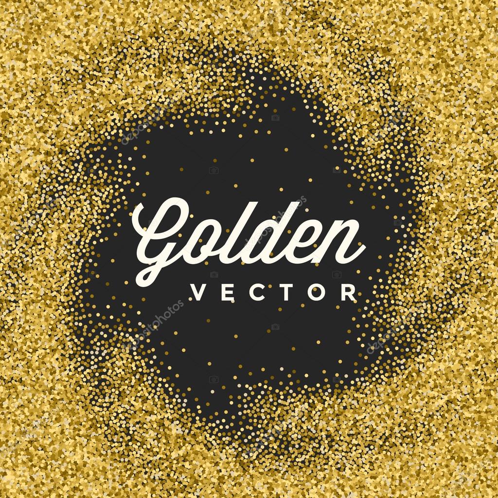 Gold Glitter Sparkles Bright Confetti Black Vector Background. Good for Greeting Gold Cards, Luxury Invitation, Advertising, Voucher, Certificate, Banners, Quote Mark Text. Golden Texture, Shiny Gold