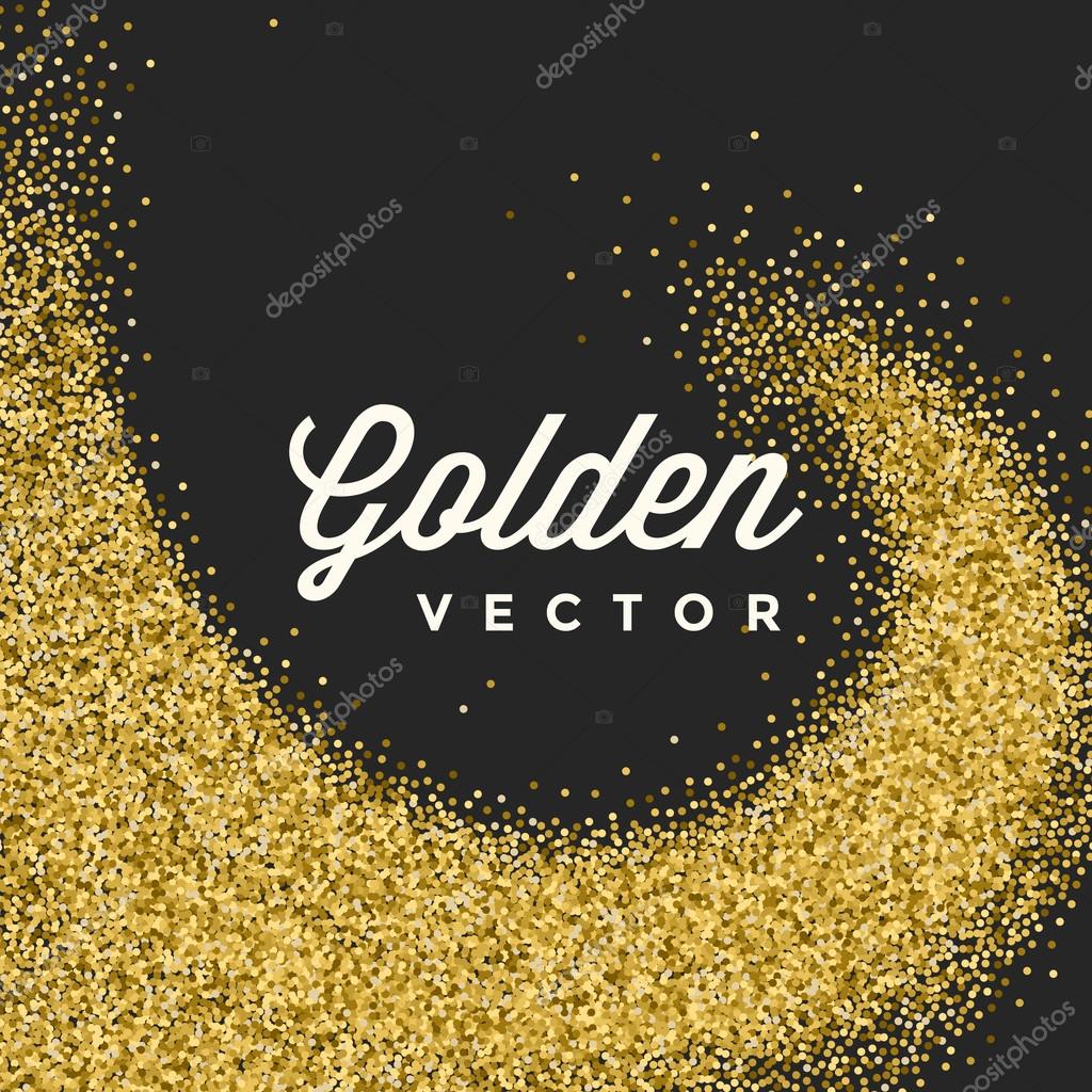 Gold Glitter Sparkles Bright Confetti Black Vector Background. Good for Greeting Gold Cards, Luxury Invitation, Advertising, Voucher, Certificate, Banners, Quote Mark Text. Golden Texture, Shiny Gold