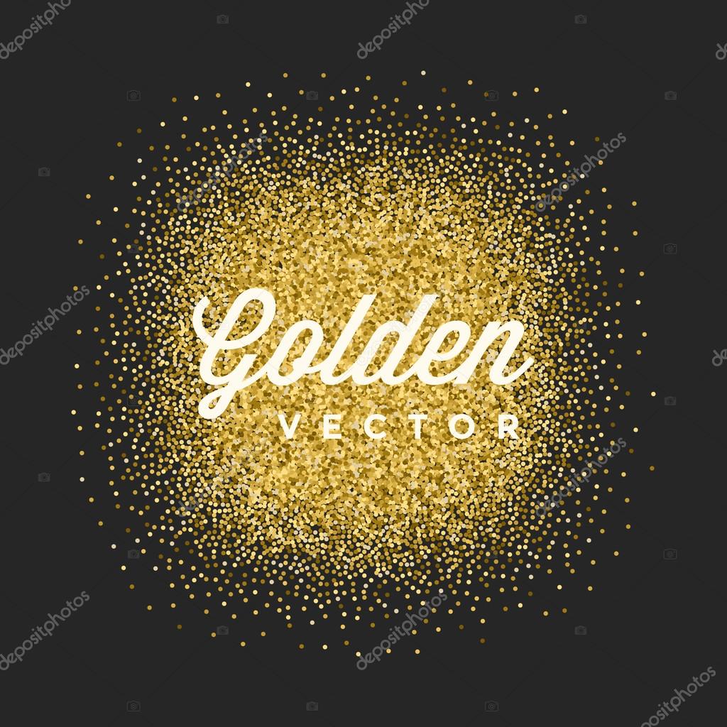 Gold Glitter Sparkles Bright Confetti Black Vector Background. Good for Greeting Gold Cards, Luxury Invitation, Advertising, Voucher, Certificate, Banners, Quote Mark Text. Golden Texture, Shiny Gold