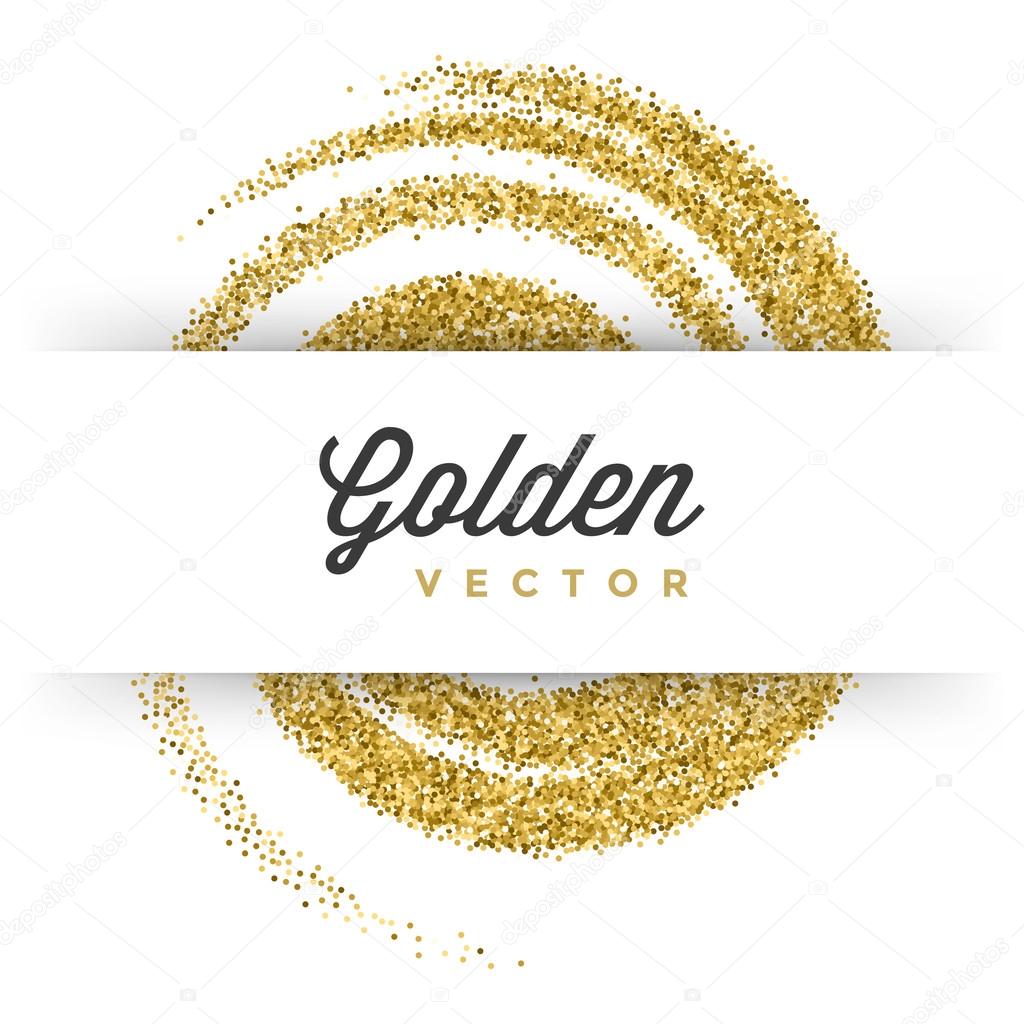 Gold Glitter Sparkles Bright Confetti white vector background. Good for Greeting Gold Cards, Luxury Invitation, Advertising, Voucher, Certificate, Banners, Quote Mark Text. Golden Texture, Shiny Gold