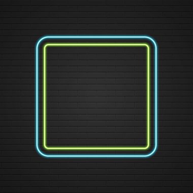 Retro Showtime Sign Design. Neon Signage Light Frame on brick wall background.