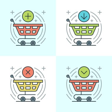Flat line icons set. Thin linear stroke vector icons Shopping cart, Purchase Product, Buy Button, E-commerce concept