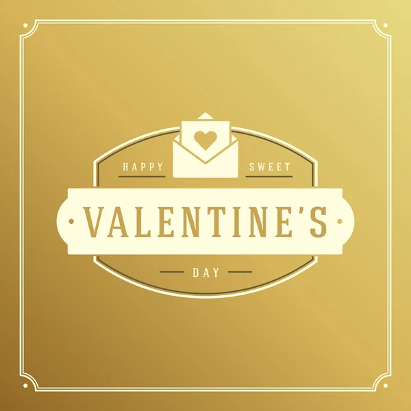 Valentines Day greeting card or poster vector illustration. Retro typographic design and heart shape on golden style background — Stock Vector
