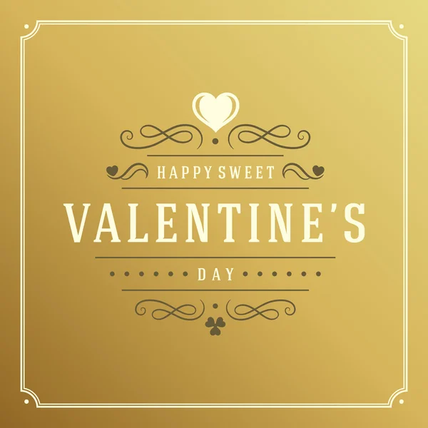 Valentines Day greeting card or poster vector illustration. Retro typographic design and heart shape on golden style background — Stockvector