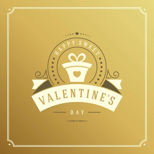 Valentines Day greeting card or poster vector illustration. Retro typographic design and heart shape on golden style background — Stock Vector