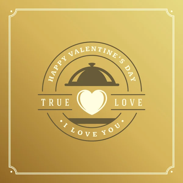 Valentines Day greeting card or poster vector illustration. Retro typographic design and heart shape on golden style background — 스톡 벡터