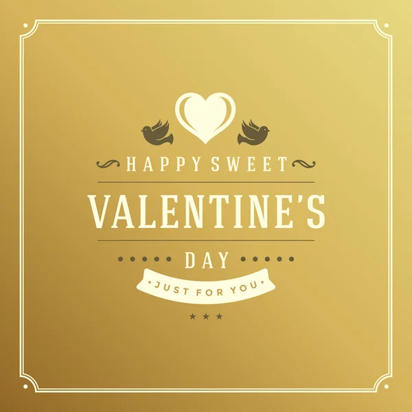 Valentines Day greeting card or poster vector illustration. Retro typographic design and heart shape on golden style background — Διανυσματικό Αρχείο