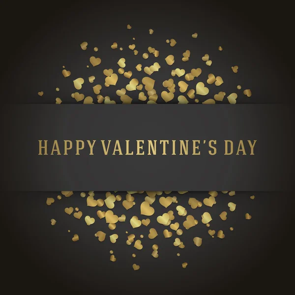 Tarjeta de felicitación del día de San Valentín o cartel corazones de oro Confetti Vector fondo — Vector de stock