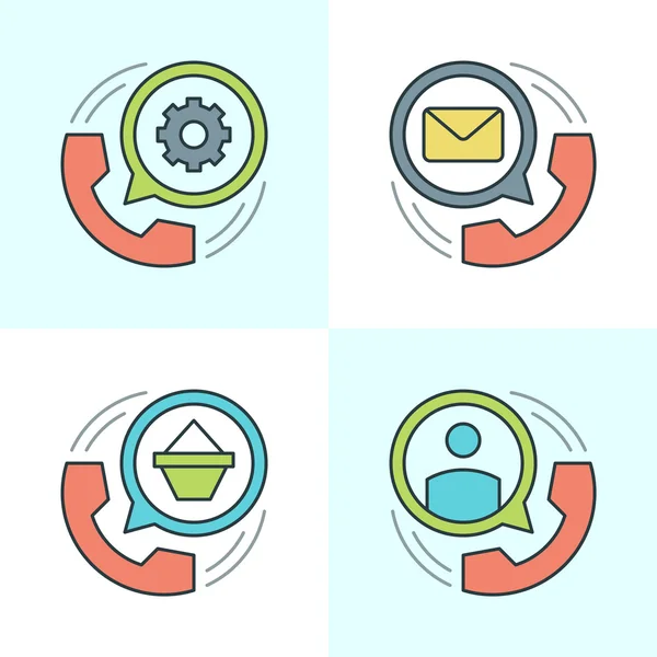 Flat line icons set. Thin linear stroke vector icons Telephone Tube Communication, Technical Support, Feedback concept — Διανυσματικό Αρχείο