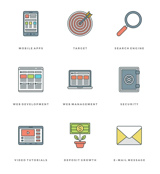 Flat line simple icons set. Thin linear stroke vector icons Essentials objects concept. — Stockvector