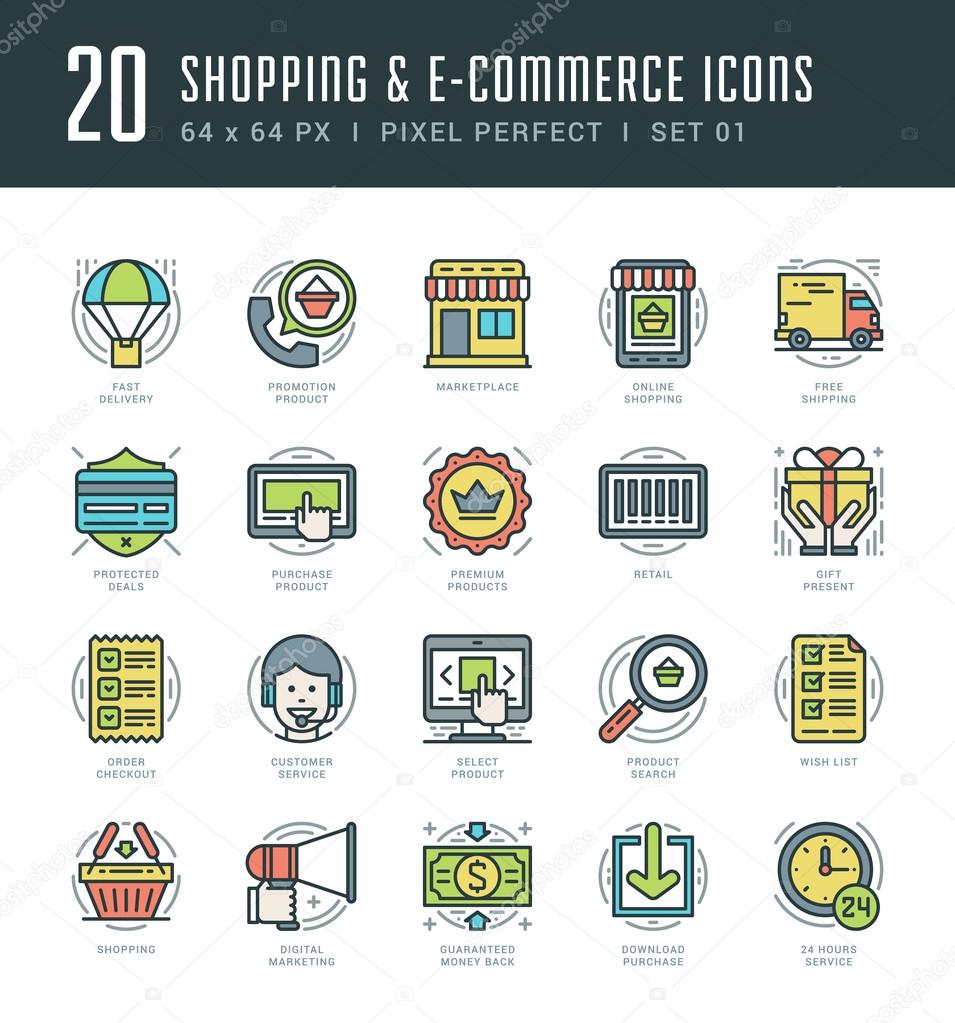 Flat line icons set. Trendy Modern thin linear stroke vector icons Shopping and E-Commerce concept