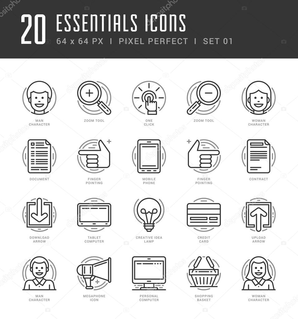 Flat line icons set. Trendy Modern thin linear stroke vector icons Essentials Objects