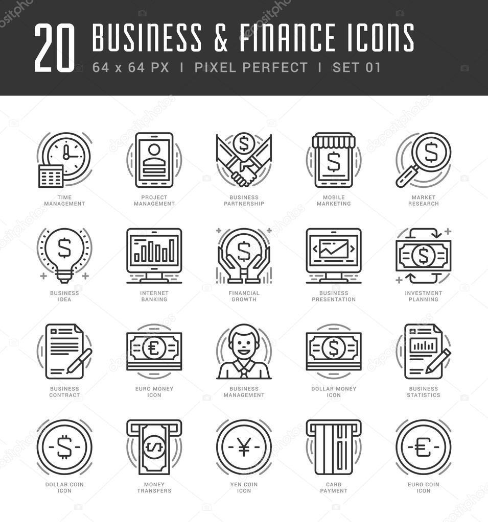 Flat line icons set. Trendy Modern thin linear stroke vector icons Business and Finance concept