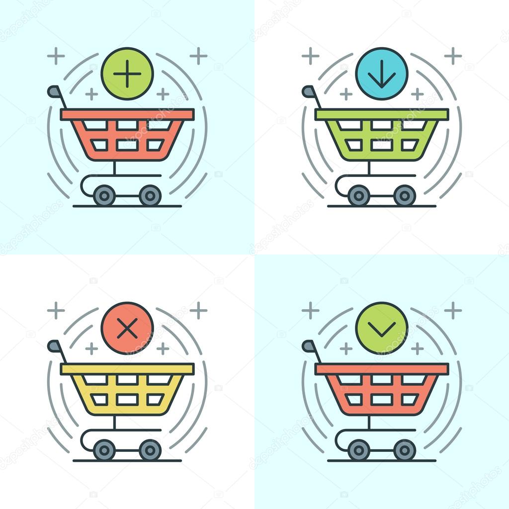 Flat line icons set. Thin linear stroke vector icons Shopping cart, Purchase Product, Buy Button, E-commerce concept