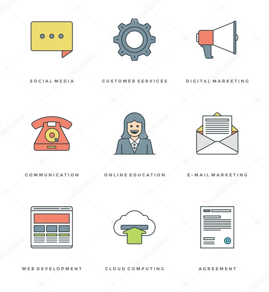 Flat line simple icons set. Thin linear stroke vector icons Essentials objects concept.