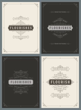 Vintage süsleme tebrik kartları vektör şablonları kümesi
