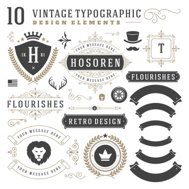Vintage Design Elements. Arrows, Retro Typography, Labels, Ribbons, Logos symbols