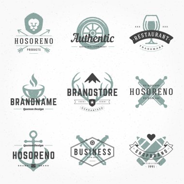 Retro Hand Drawn Logos Vector Templates Set.