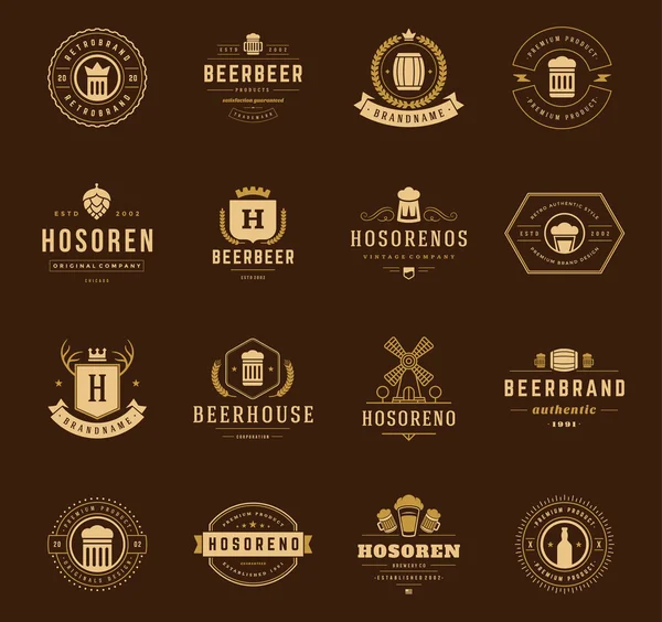 Vintage Beer Logos Set. Vector design elements — Stok Vektör