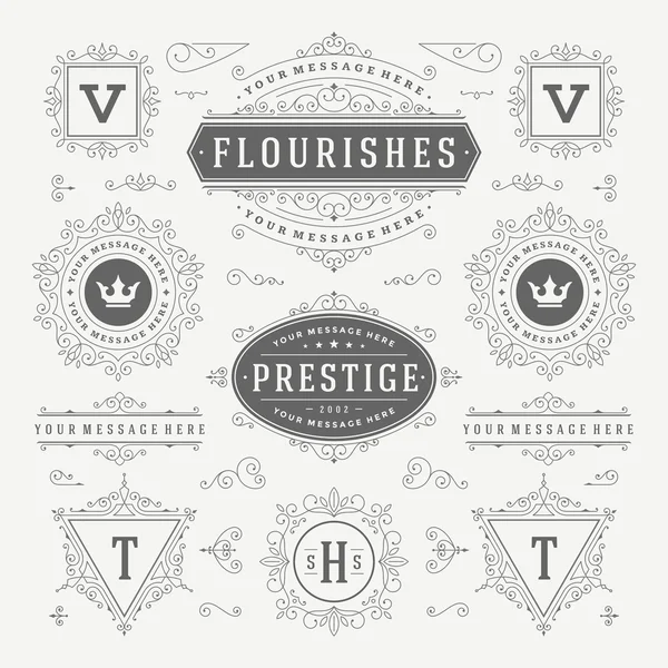 Vintage Vector Ornaments Decorations Design Elements. Flourishes calligraphic combinations Retro Logo — Stock Vector