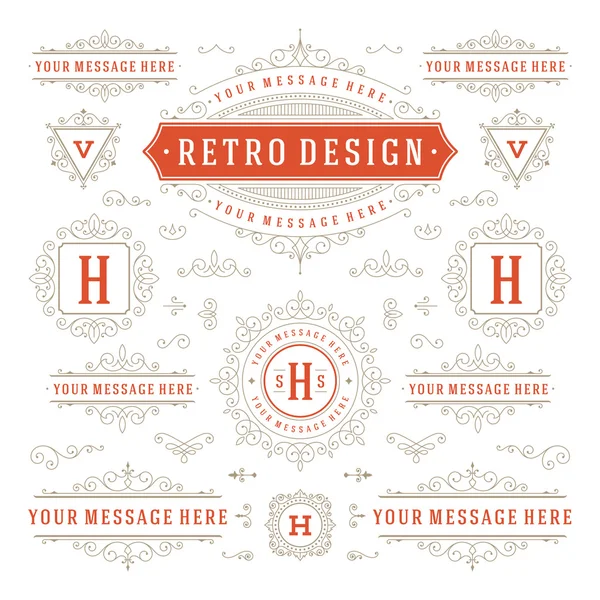 Vintage Vector Ornaments Decorations Design Elements. Flourishes calligraphic combinations Retro Logo — 图库矢量图片