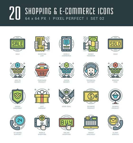 Flat line icons set. Trendy Modern thin linear stroke vector Shopping and E-Commerce concept — Διανυσματικό Αρχείο