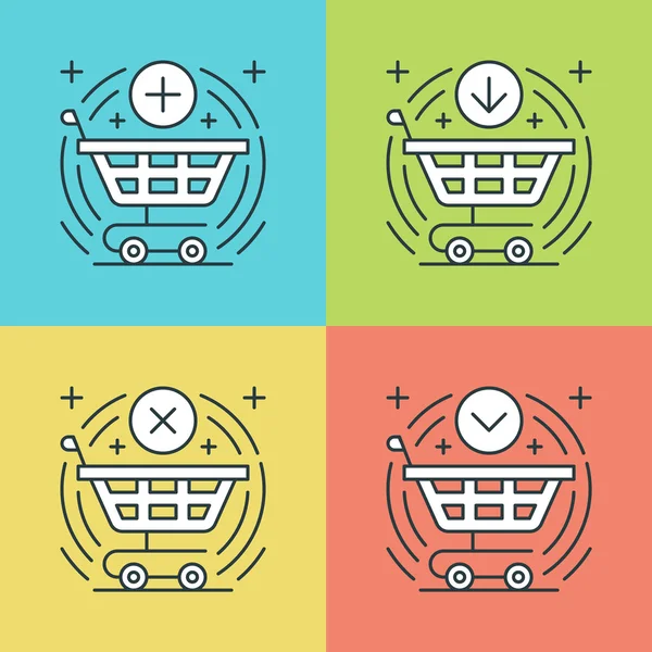 Flat line icons set. Thin linear stroke vector Shopping cart, Purchase Product, Buy Button, E-commerce symbols. — Stock vektor