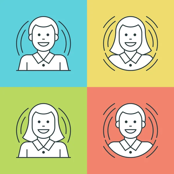 Flat line icons set. Thin linear stroke vector People Characters Woman and Man, Business Team symbols. — Stock vektor