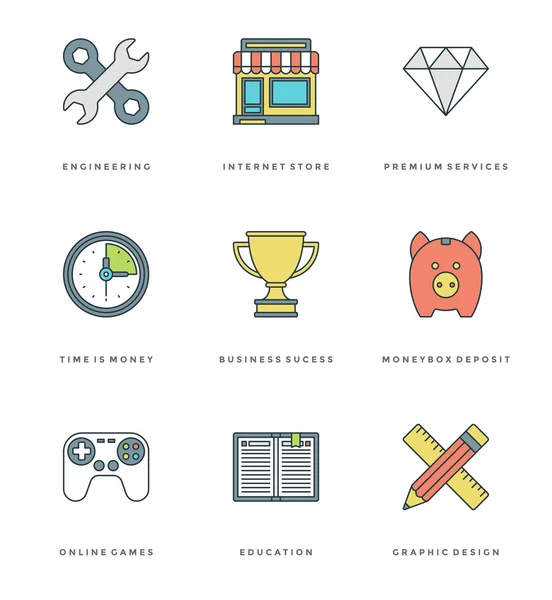 Set de iconos simples de línea plana. Vector de trazo lineal delgado Objetos esenciales símbolos . — Archivo Imágenes Vectoriales