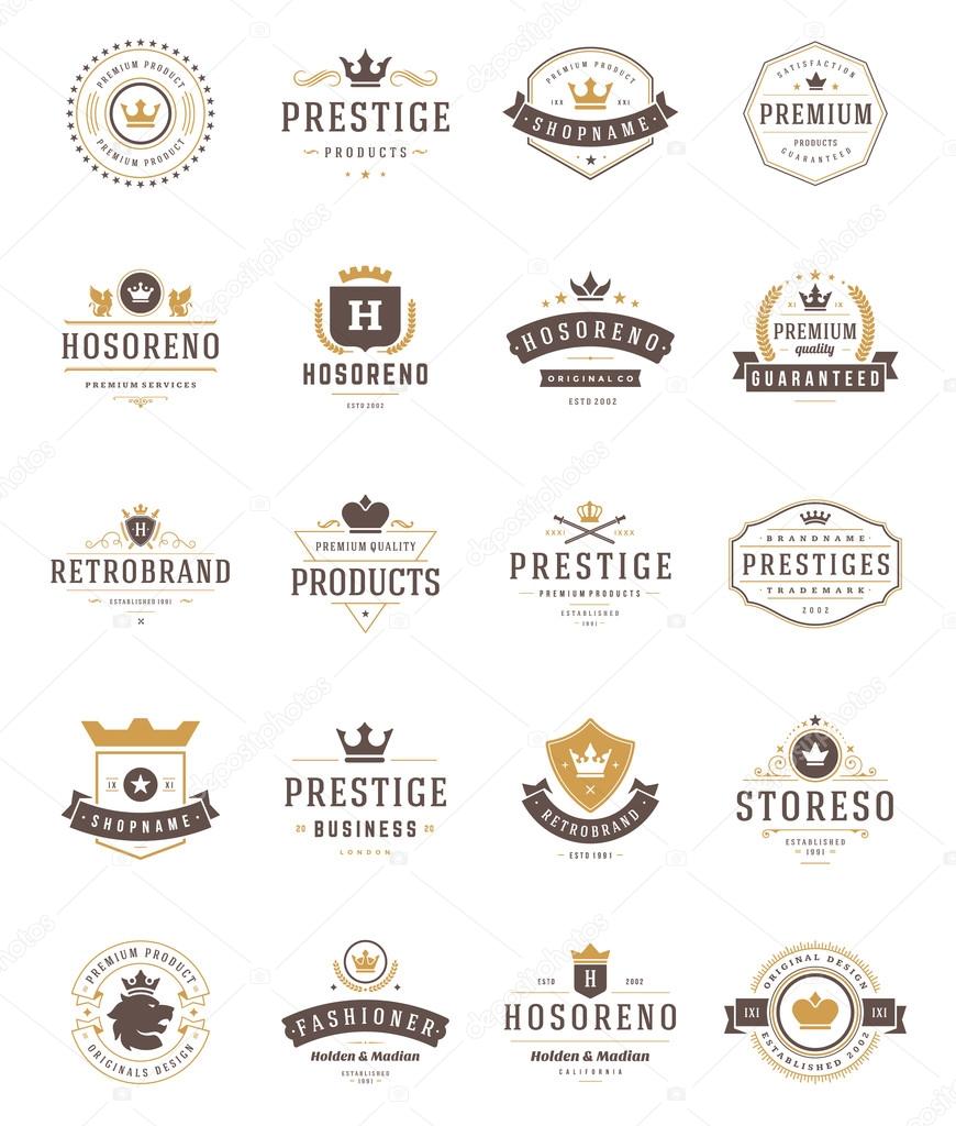 Vintage Crowns Logos Set. Vector design elements, Premium Quality Labels, Crown Vector, King Crown, Crown Icons, Crown Symbols.  Crest Logos, Royal Logos, Hotel Logos, Vintage Logo, Heraldic Logos