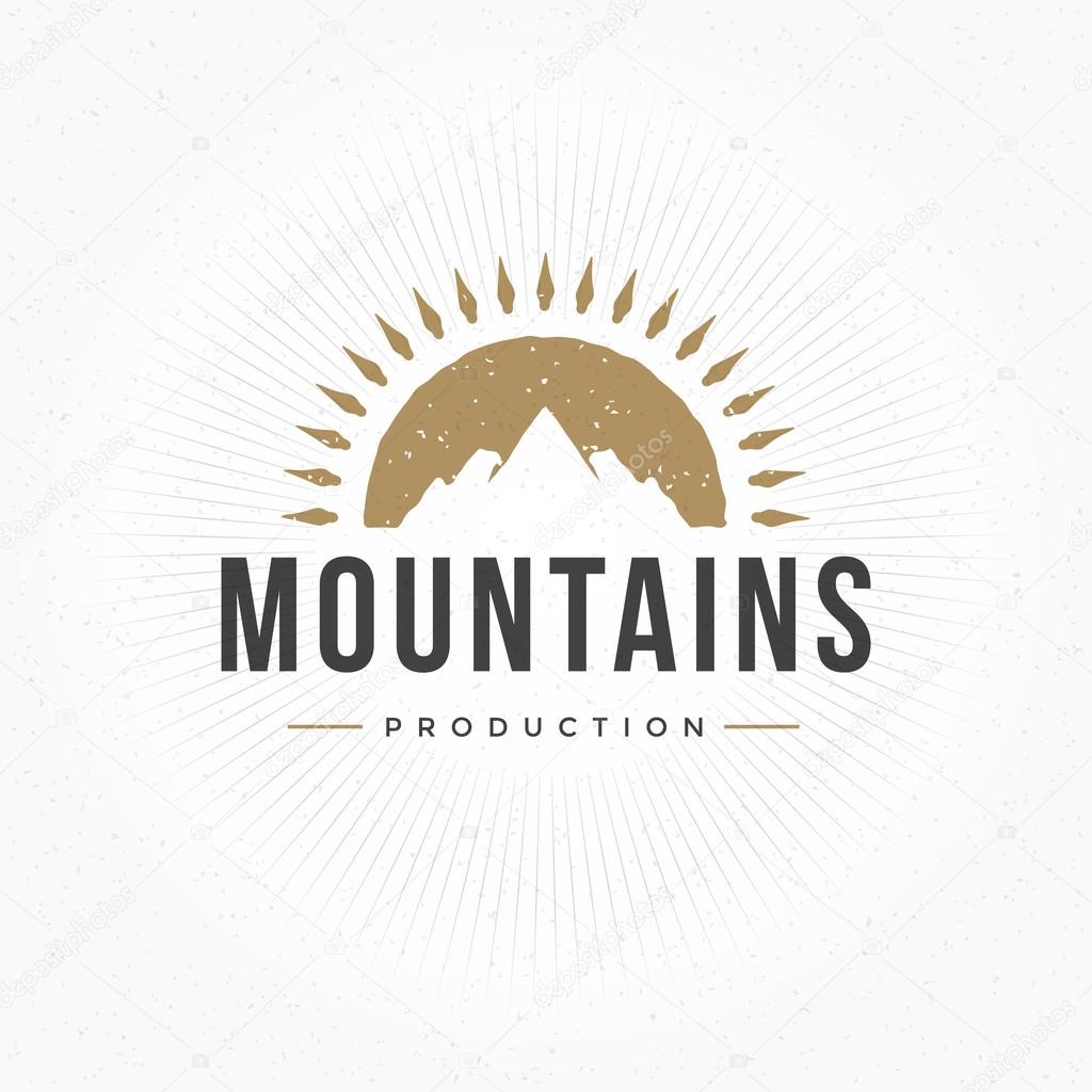 Mountain Hand Drawn Logo Template. Vector Design Element Vintage Style for Logotype, Label, Badge, Emblem. Mountain Logo, Hills Logo, Mountain Symbol, Mountain Icon, Retro Logo, Rock Climber Logo