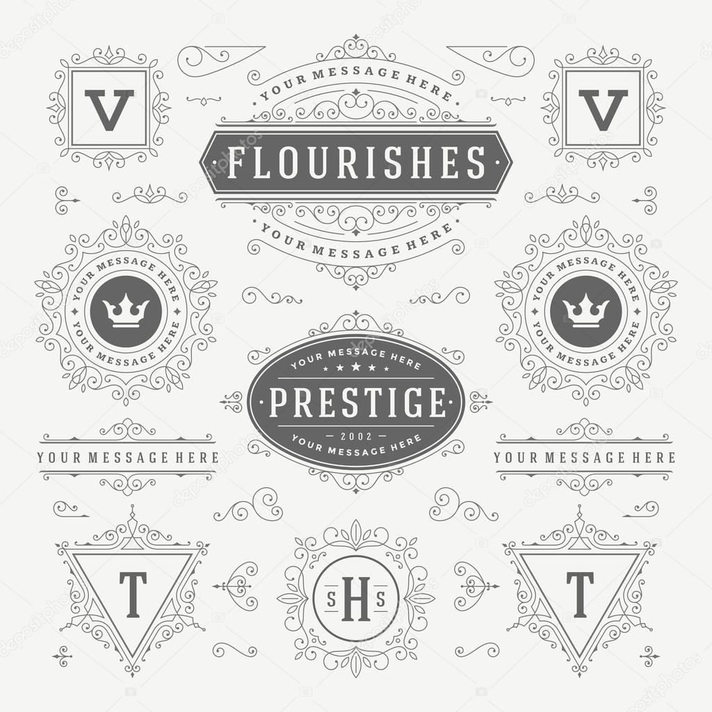 Vintage Vector Ornaments Decorations Design Elements. Flourishes calligraphic combinations Retro Logo